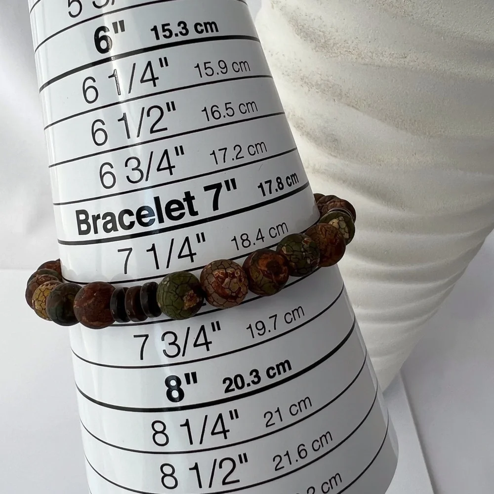 Earth Tones Tibetan Matte Agate Stretch Beaded Bracelet